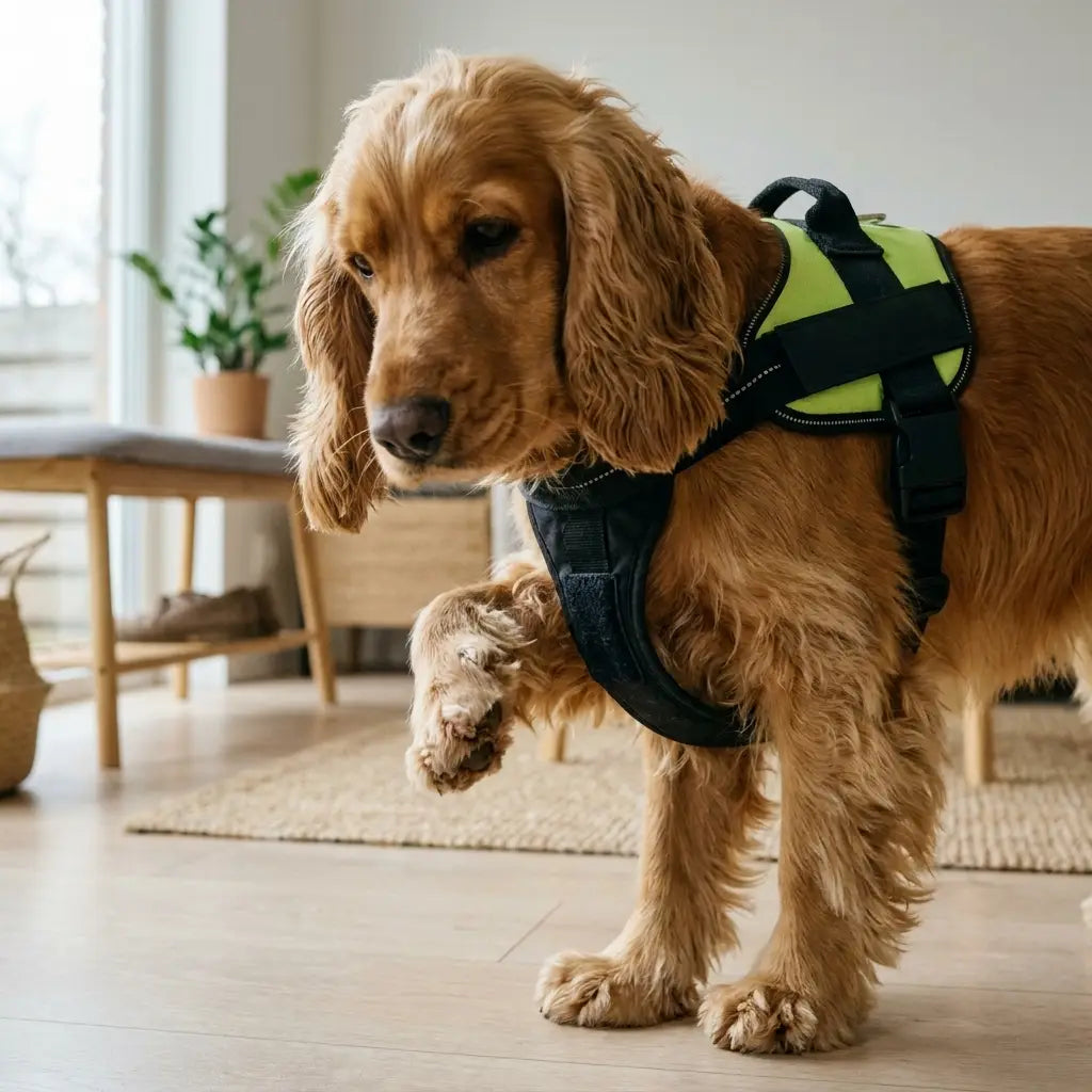 Dog wearing the Brio personalised harness closeup