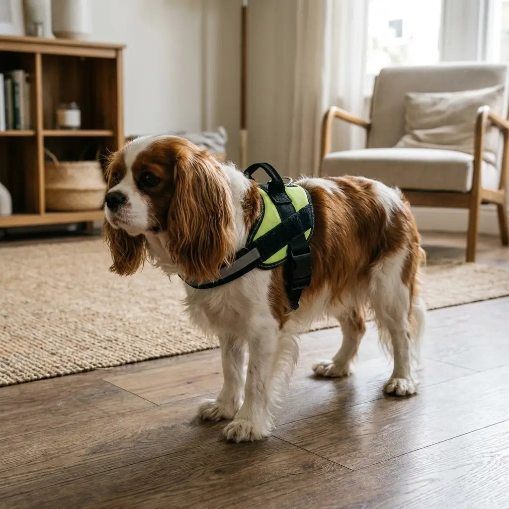 Dog with the Brio personalised harness wider shot