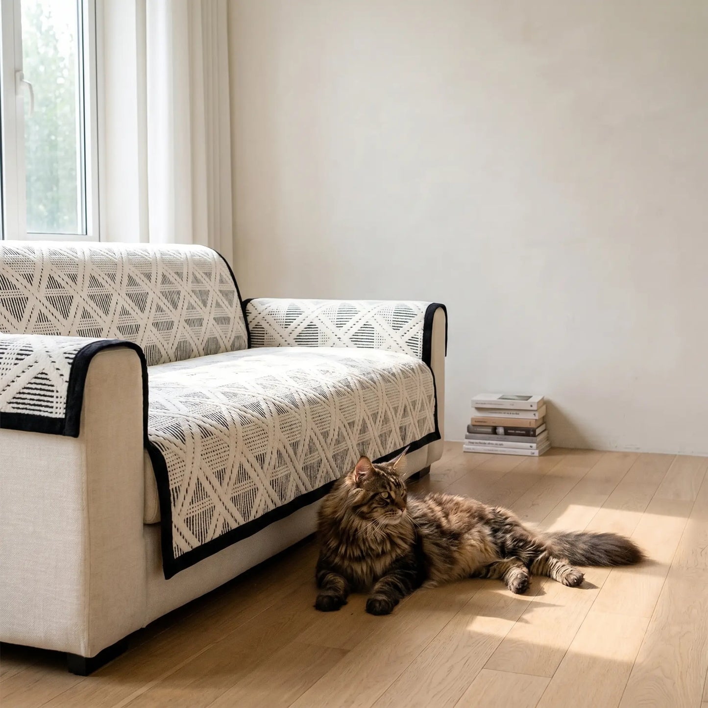 Carr plaid chenille couch cover in a living room