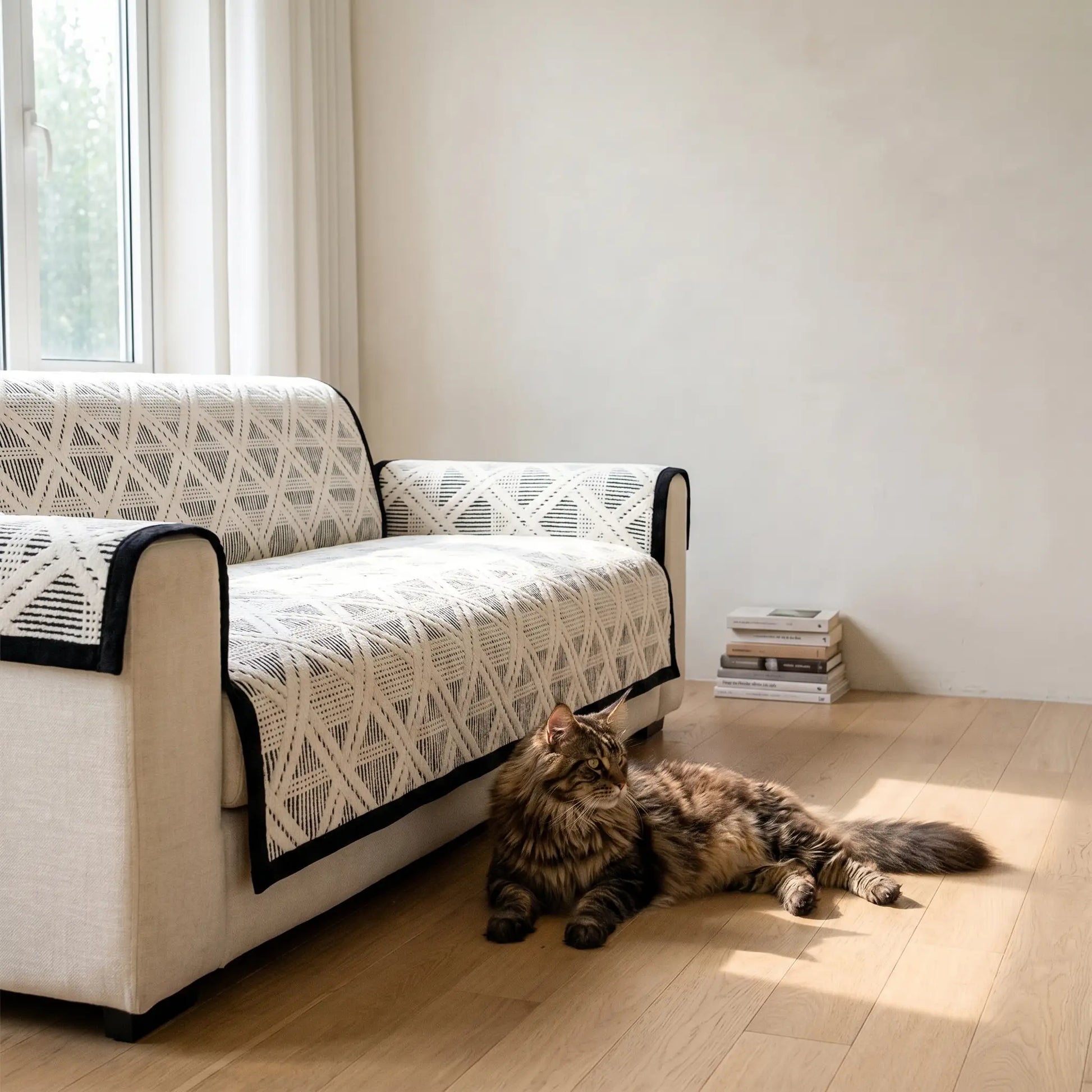 Carr plaid chenille couch cover in a living room