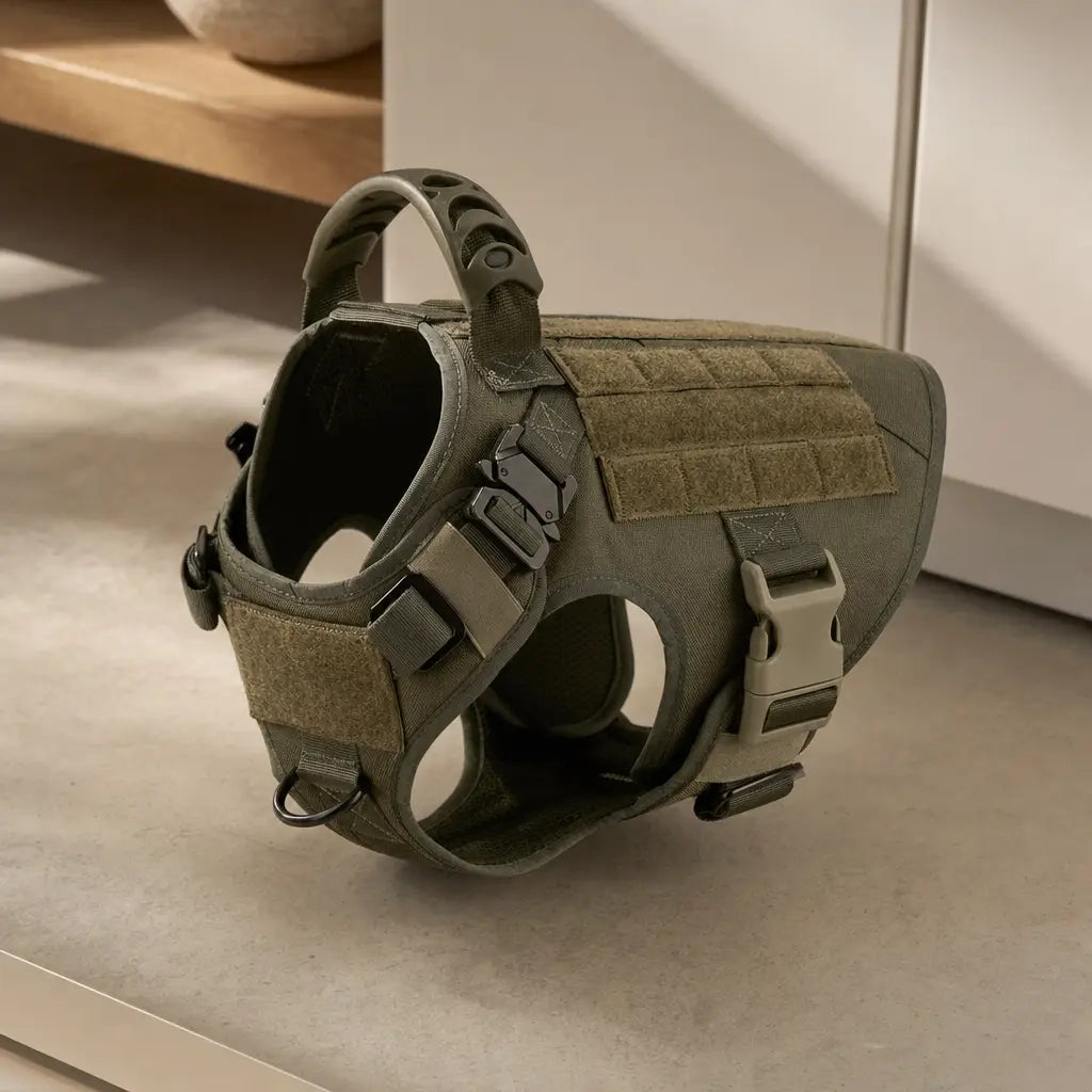 Caspian dog harness in a home setting
