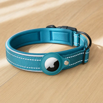 Cinder AirTag collar in a home setting