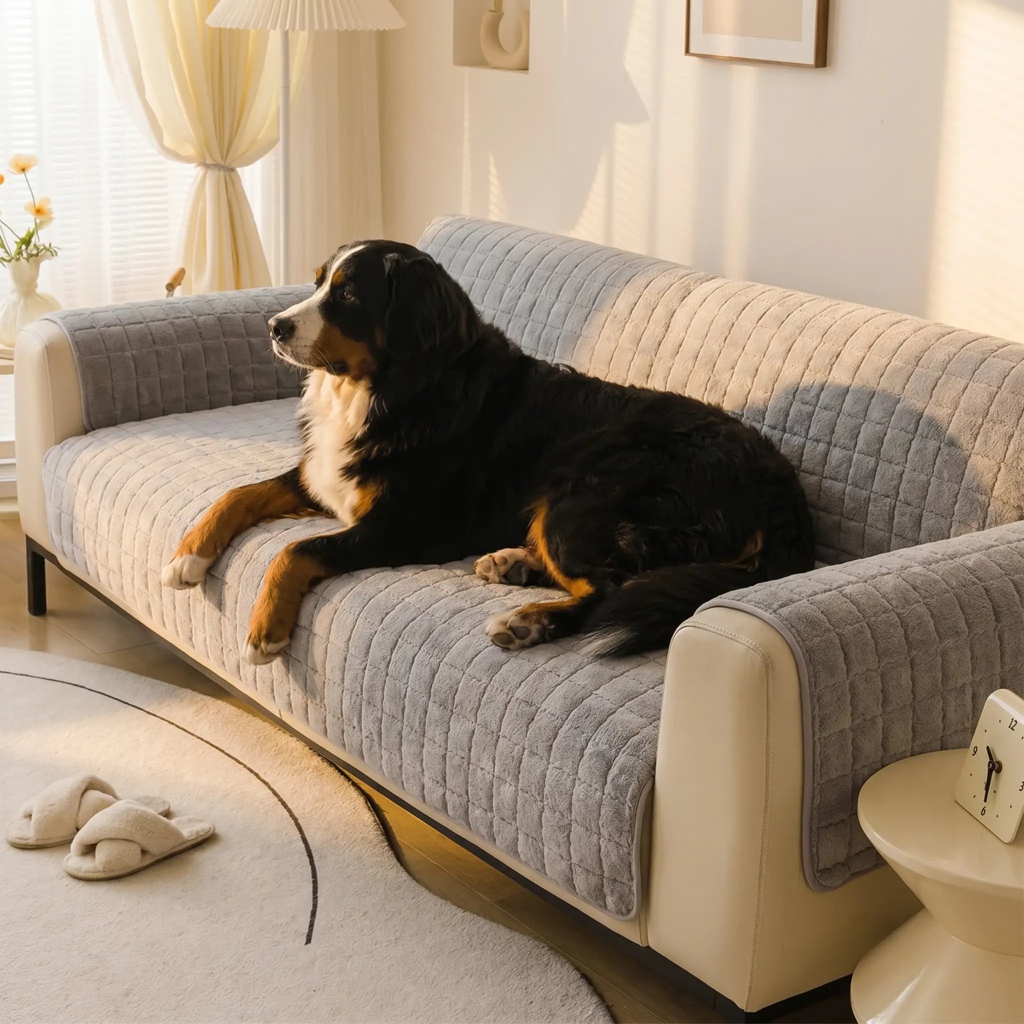 Bernese Mountain Dog with the Corbin sofa cover