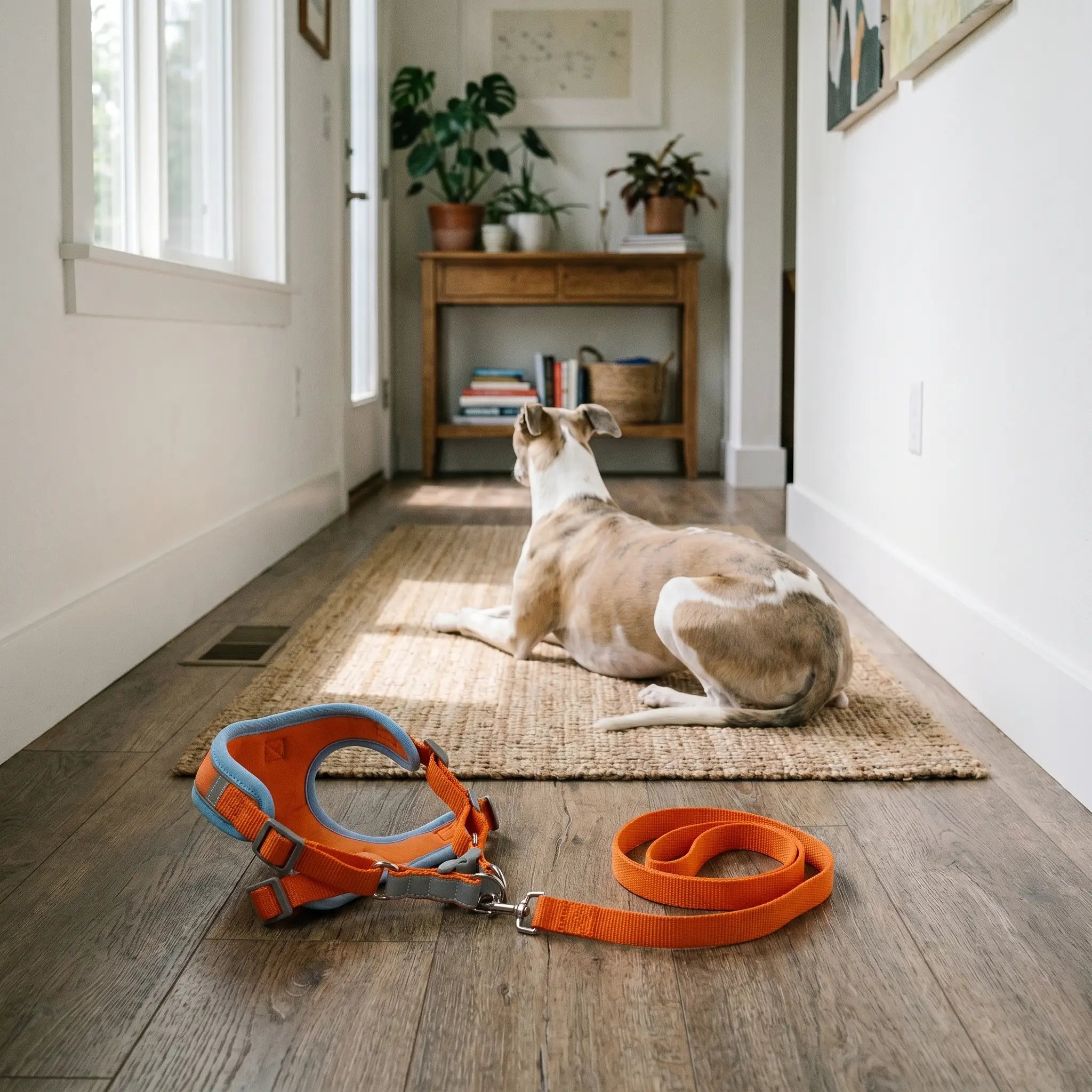Derwent no-pull harness in a hallway