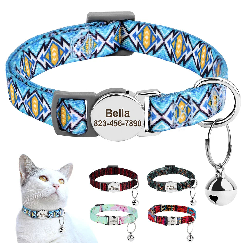 Reef - Personalised Cat Collar with Engraved Nameplate and Bell