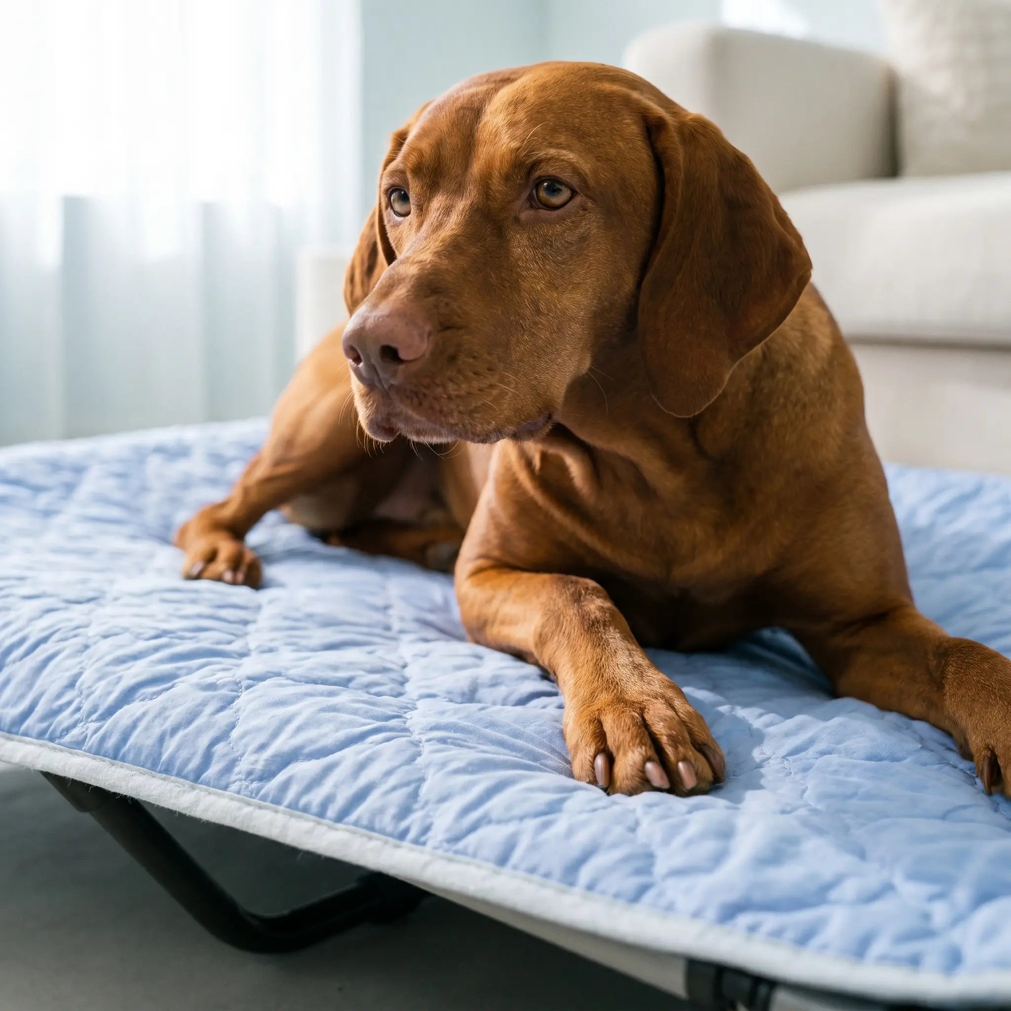 Vizsla using the Dune cooling blanket