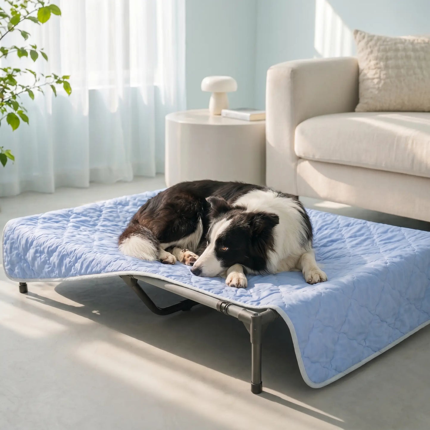 Border Collie with the Dune cooling blanket