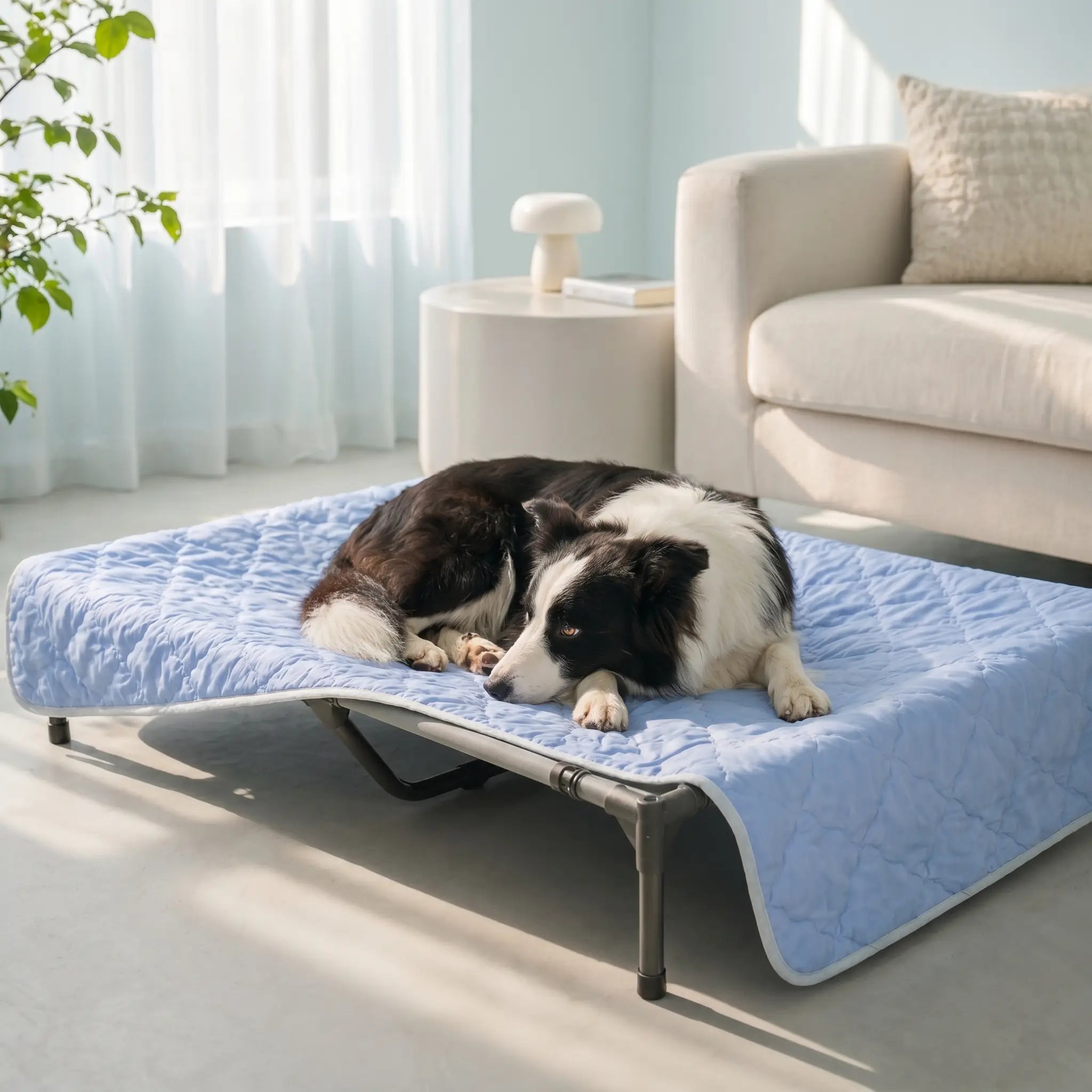 Border Collie with the Dune cooling blanket
