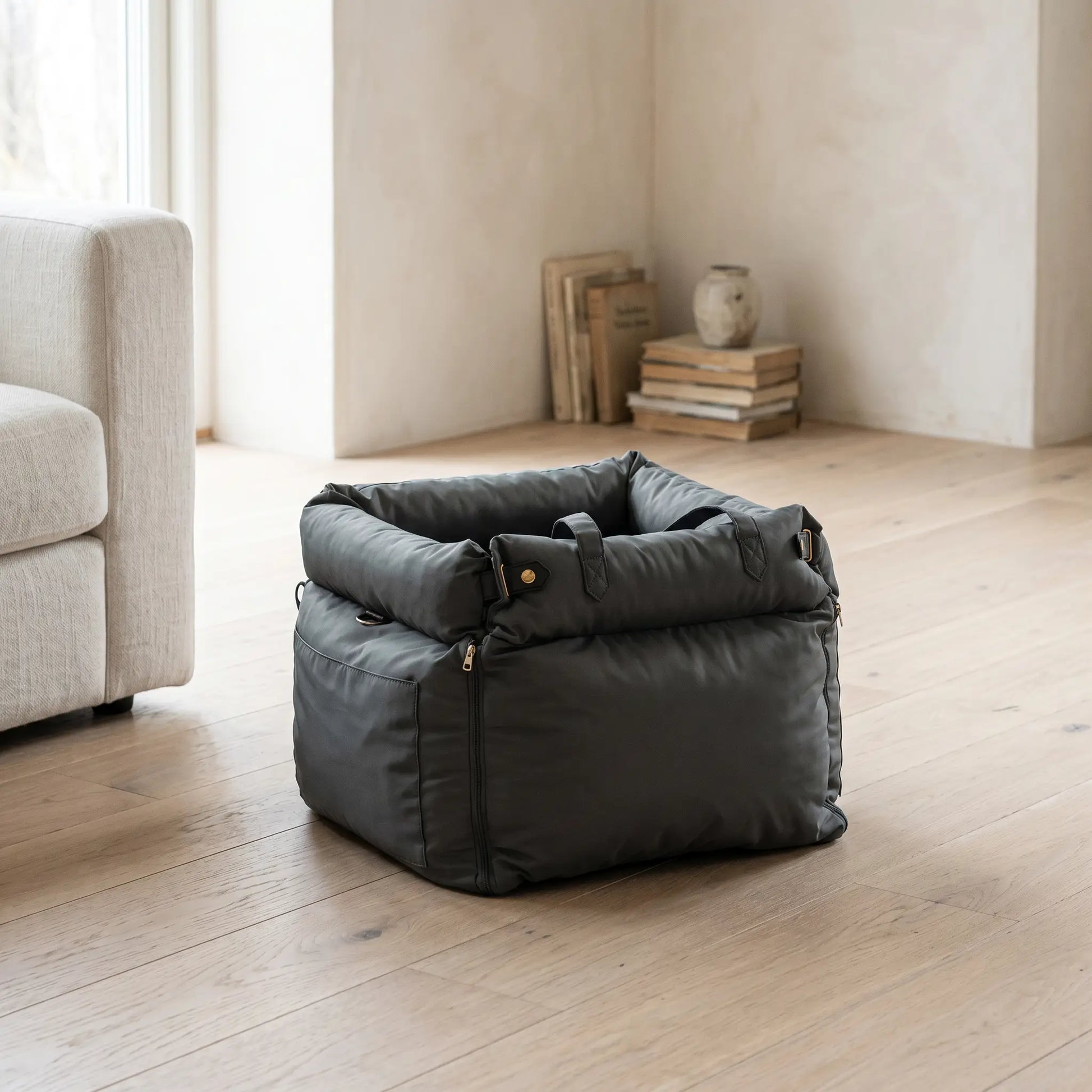 Flint dog car seat studio shot