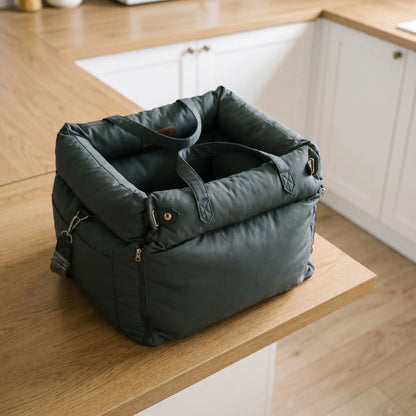 Flint dog car seat in a home setting