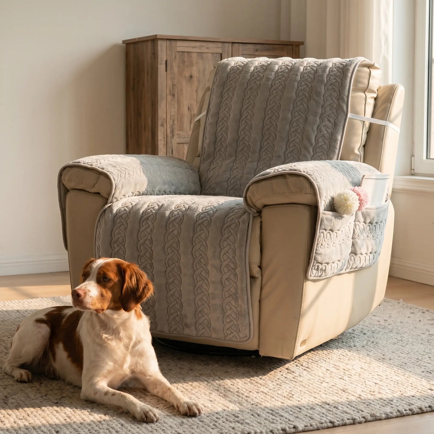 Brittany Spaniel with the Frome recliner cover