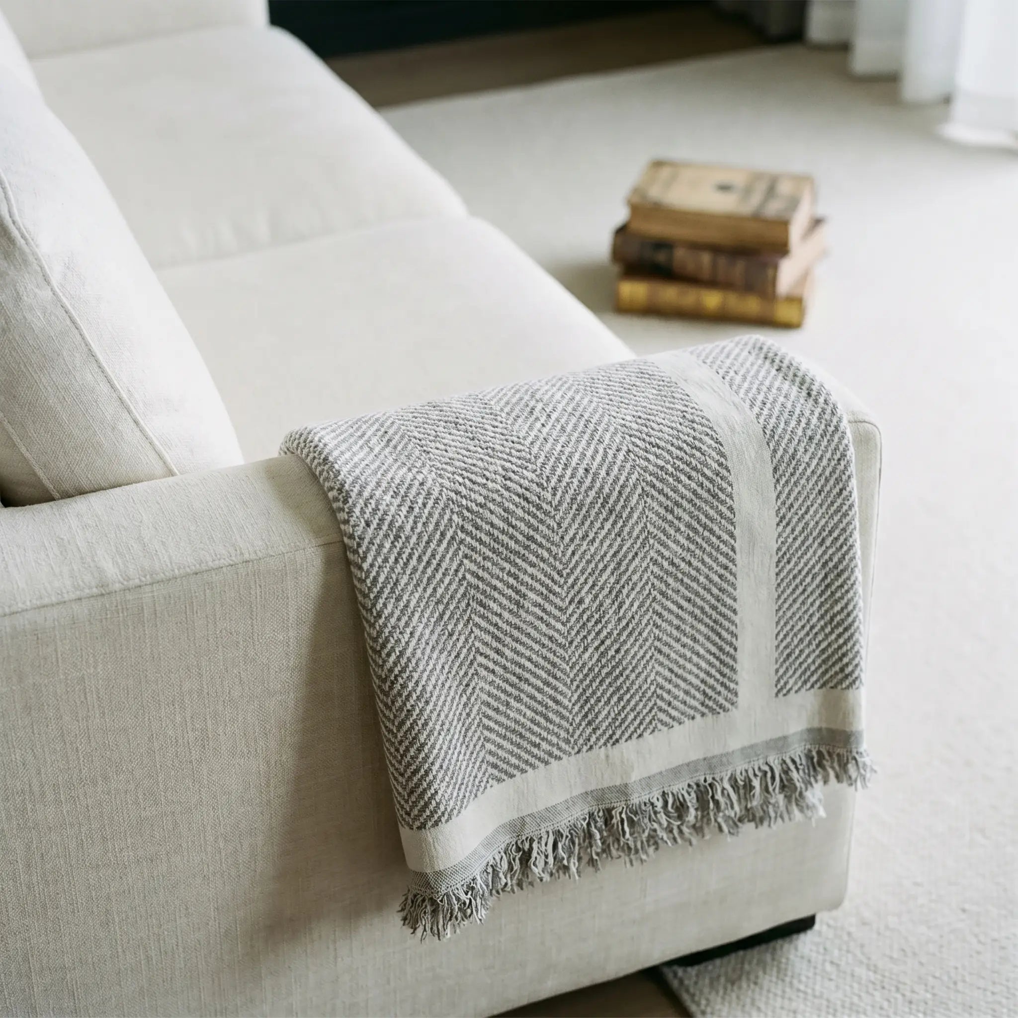 Gorse herringbone chenille throw, studio shot