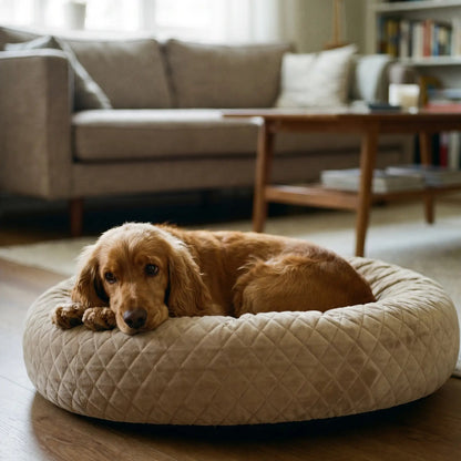 Quill donut dog bed lifestyle wider shot
