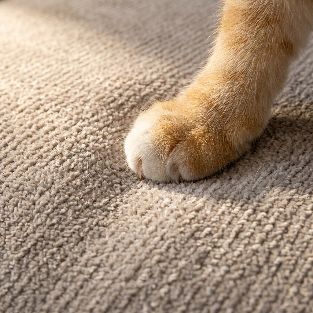 Rowan chenille couch cover - close-up of pile texture with cat paw