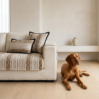 Hollow striped chenille cover in a living room