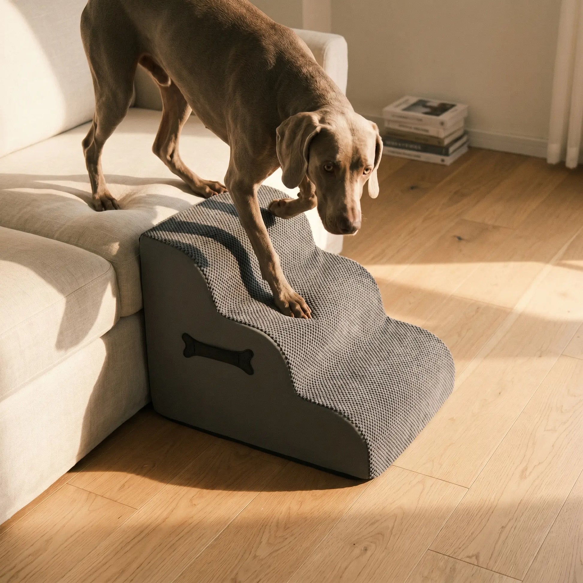 Holt soft dog stairs with dog, wider view