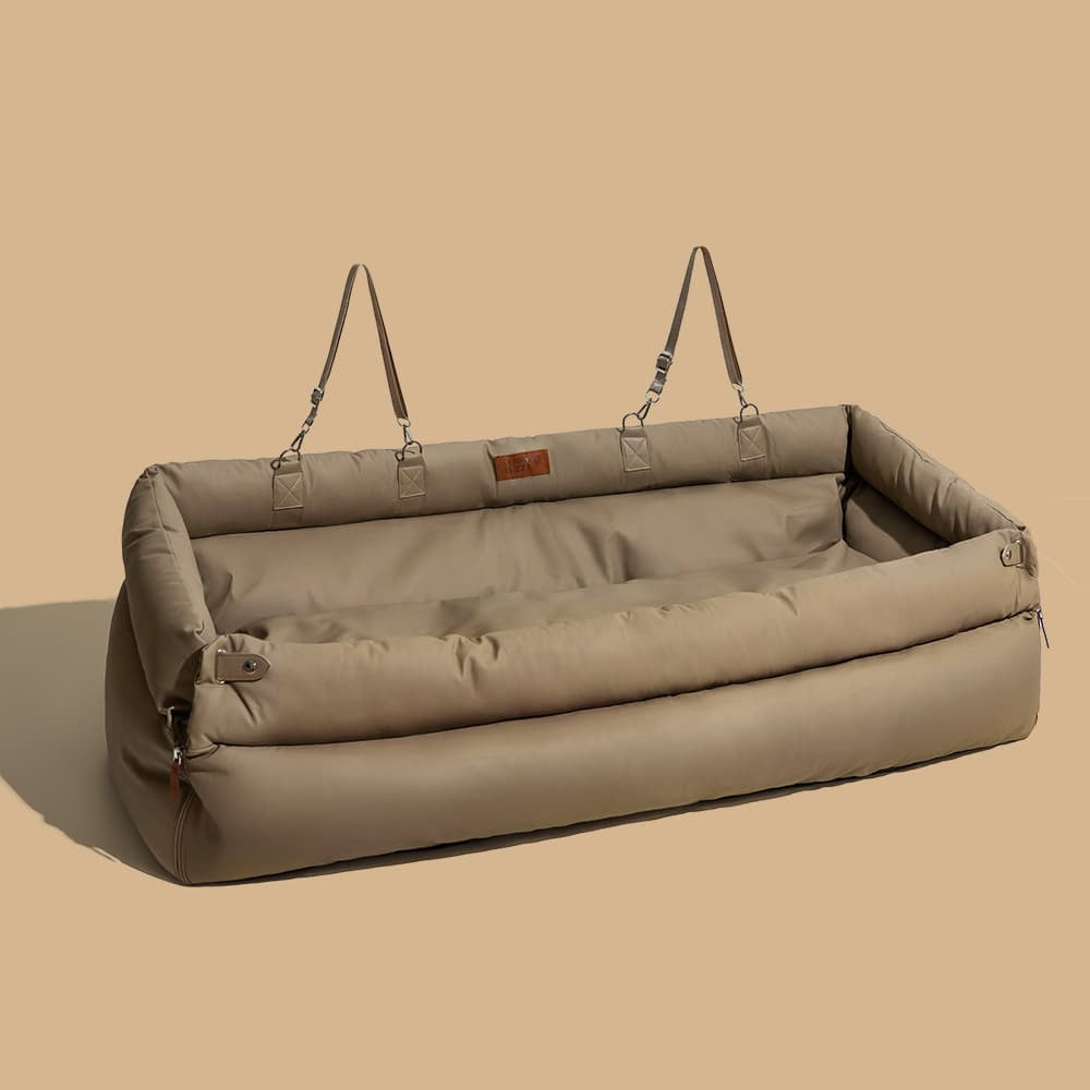 Otto - Faux Leather Dog Car Booster Seat Bed with Safety Leash