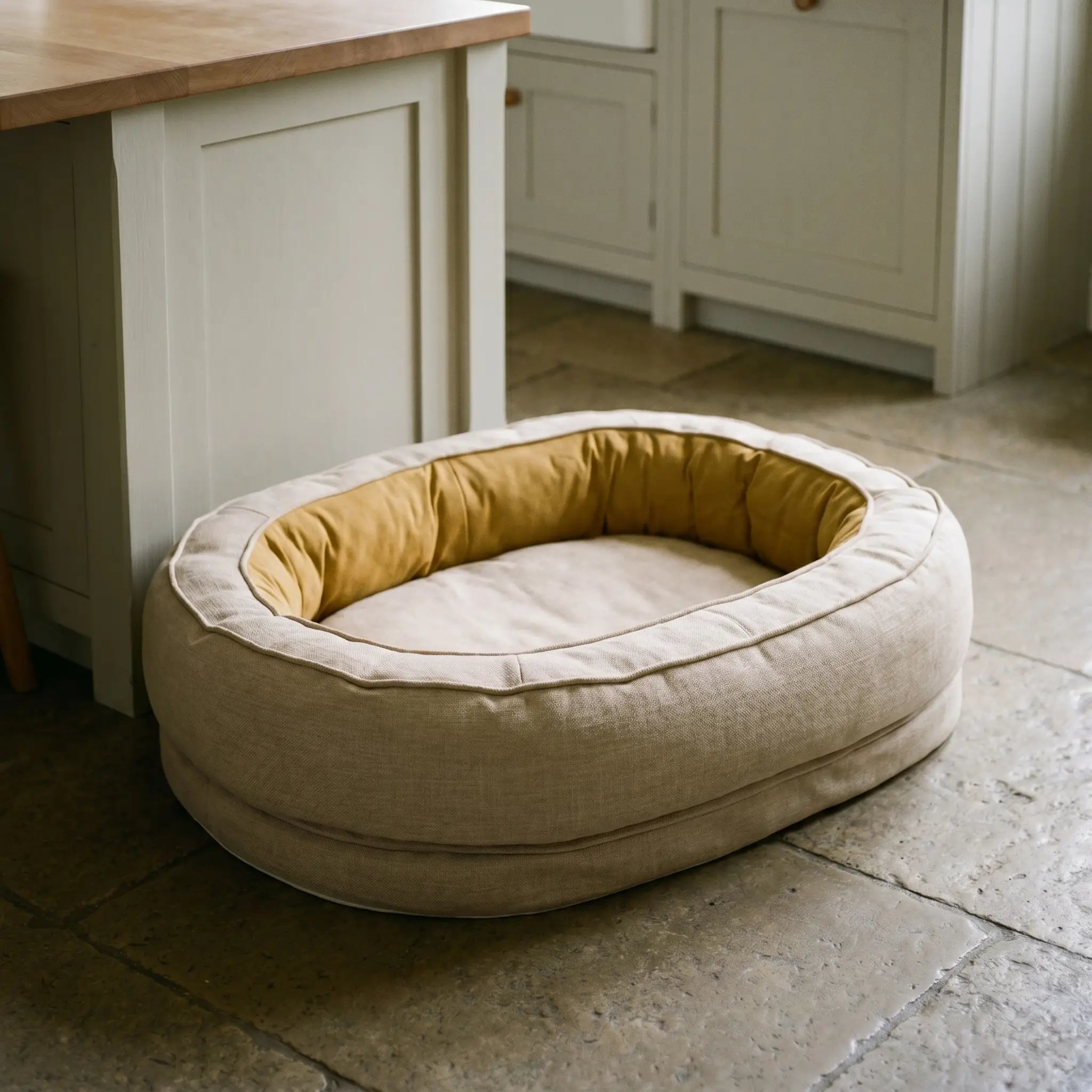 Larch dog bed in a home setting