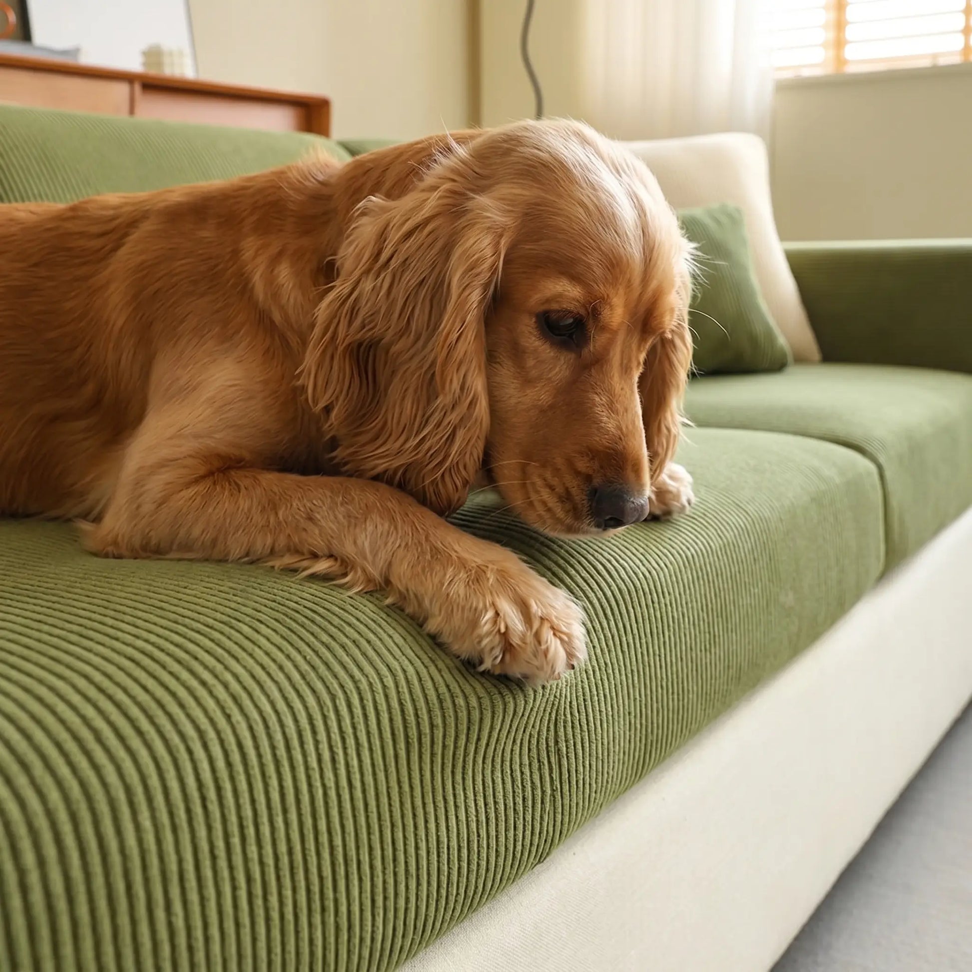 Cocker Spaniel using the Mallow sofa cover