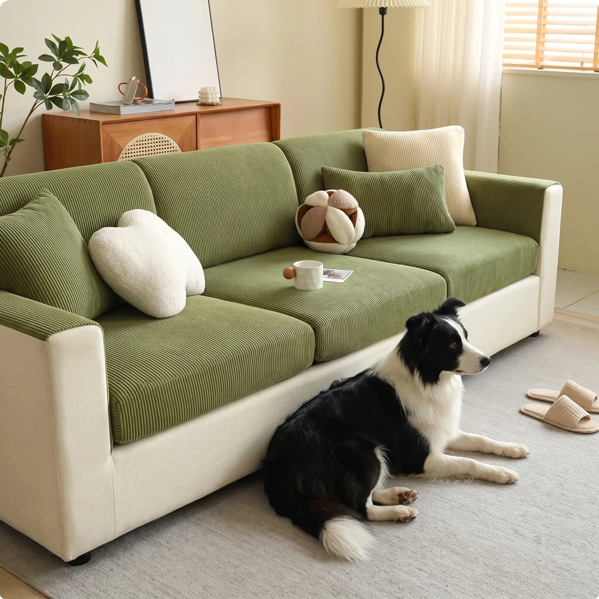 Border Collie with the Mallow sofa cover