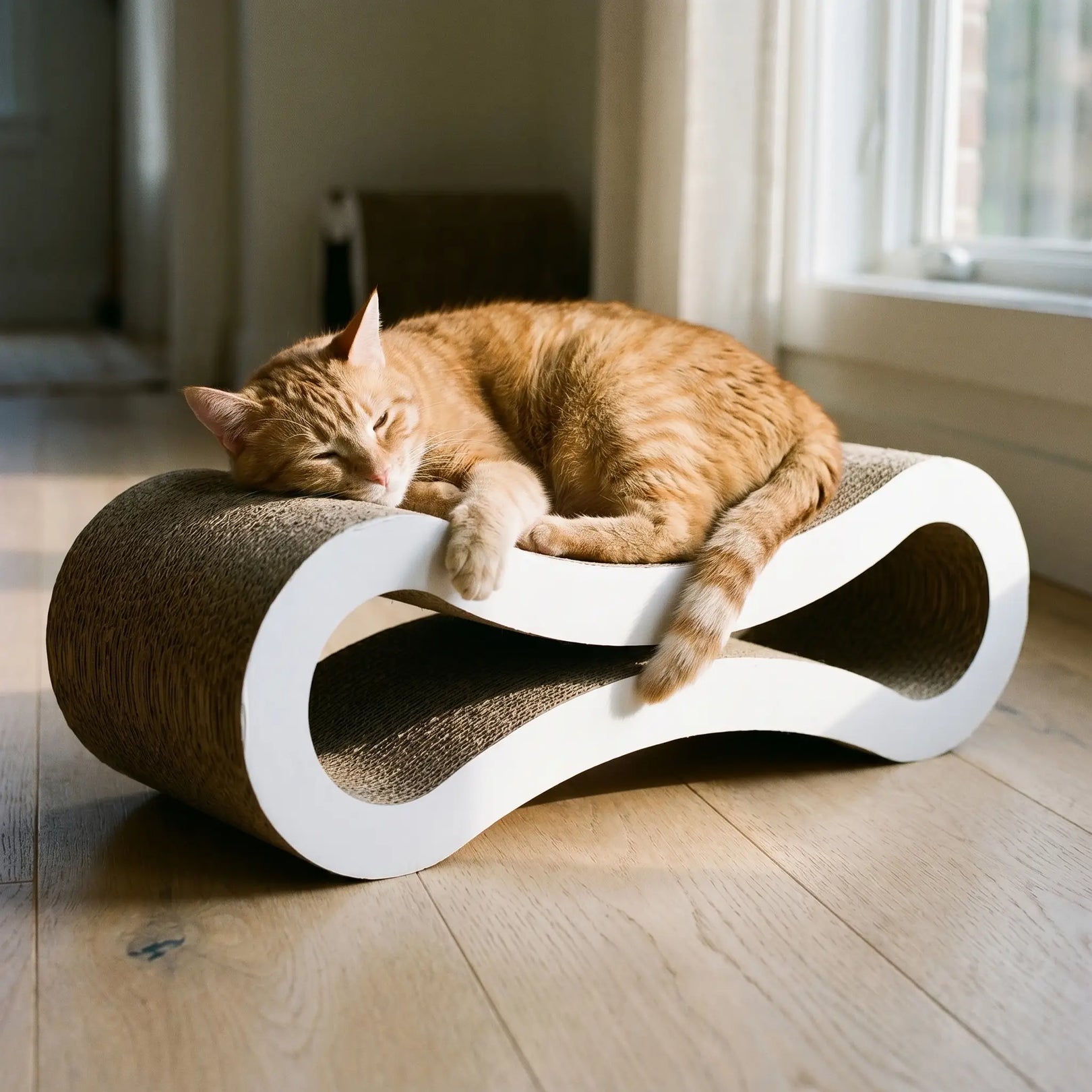 Ginger tabby cat napping on the Nesta