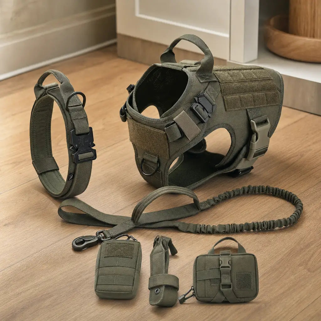 Onyx dog harness set in a home setting