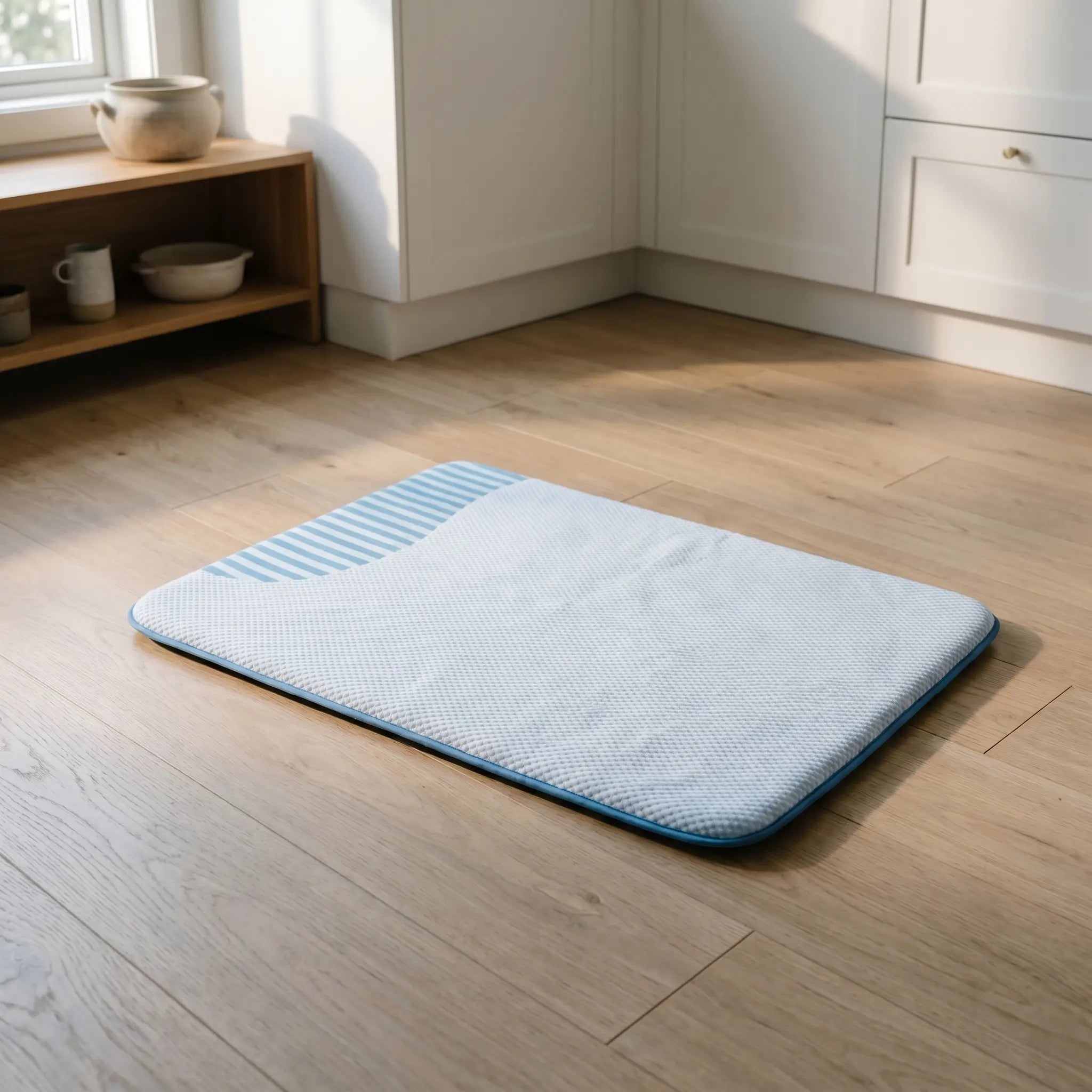 Pebble cooling mat in a home setting