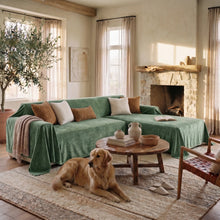 Golden Retriever with the Riven couch cover
