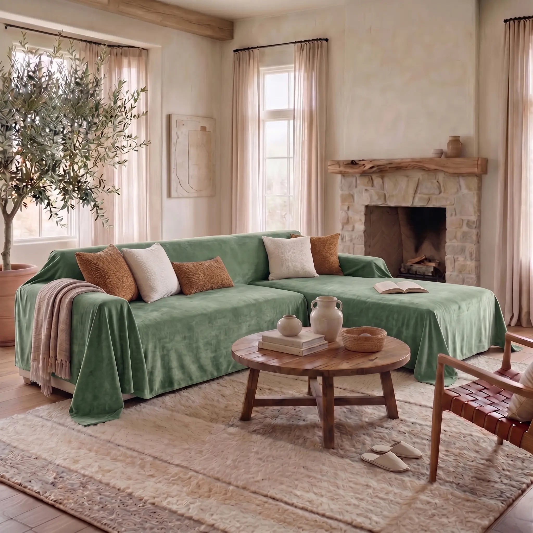 Riven couch cover in a home setting