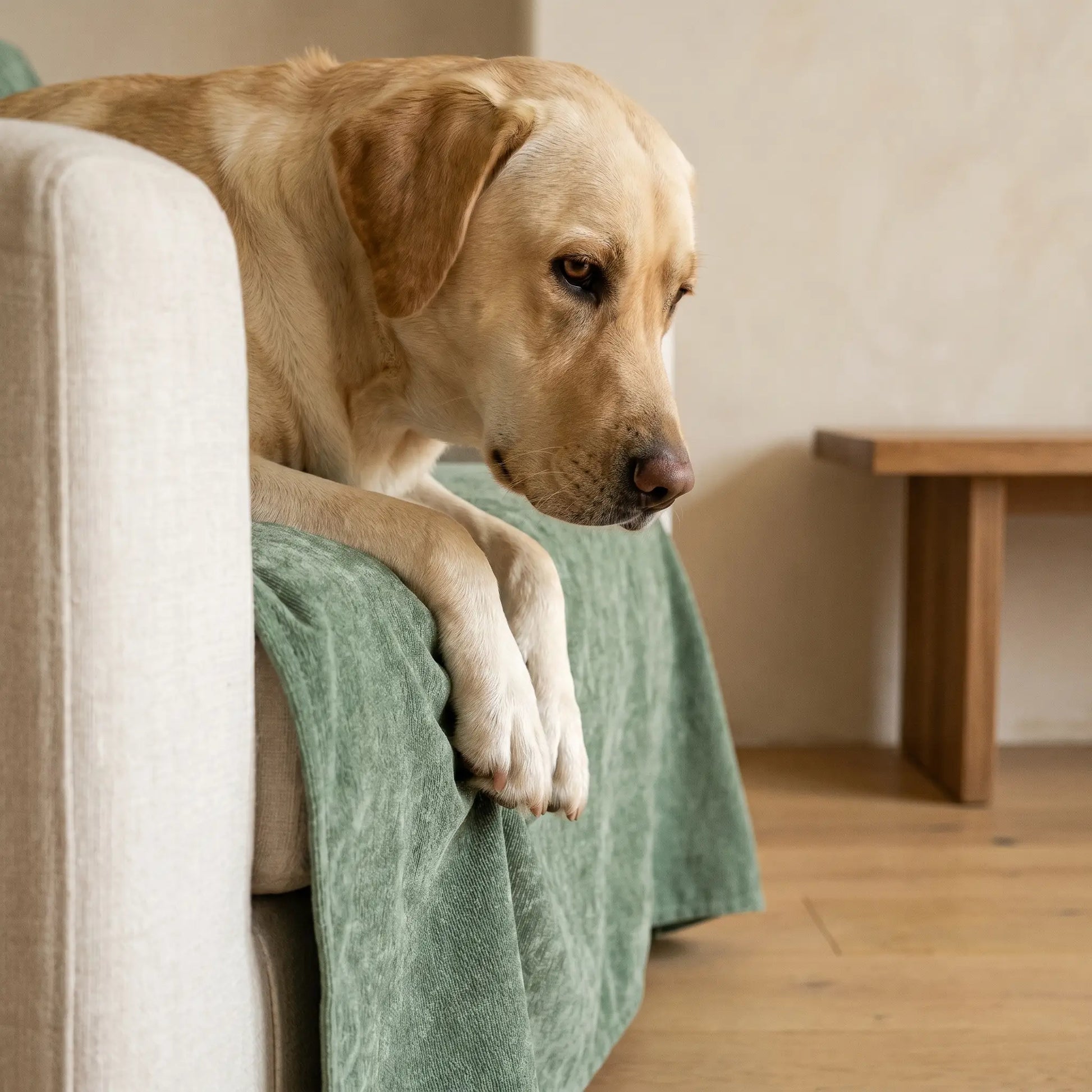 Dog on the Riven couch cover