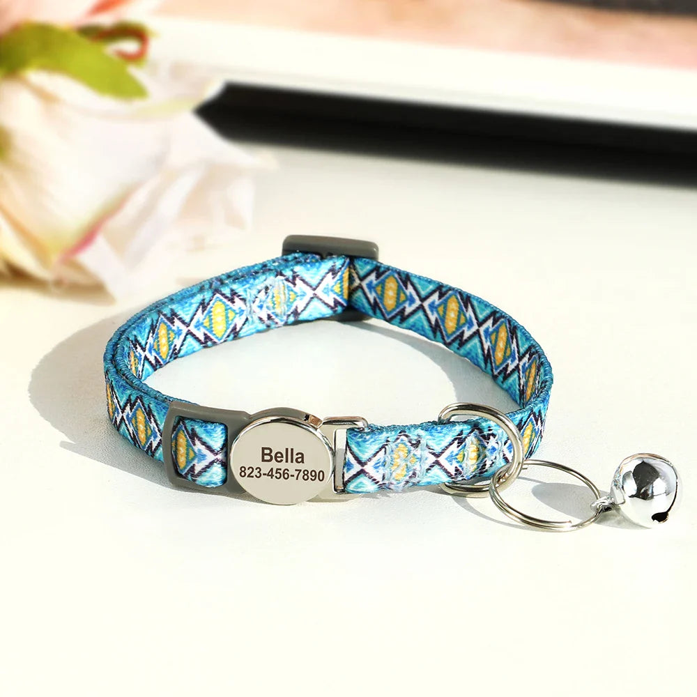 Reef - Personalised Cat Collar with Engraved Nameplate and Bell