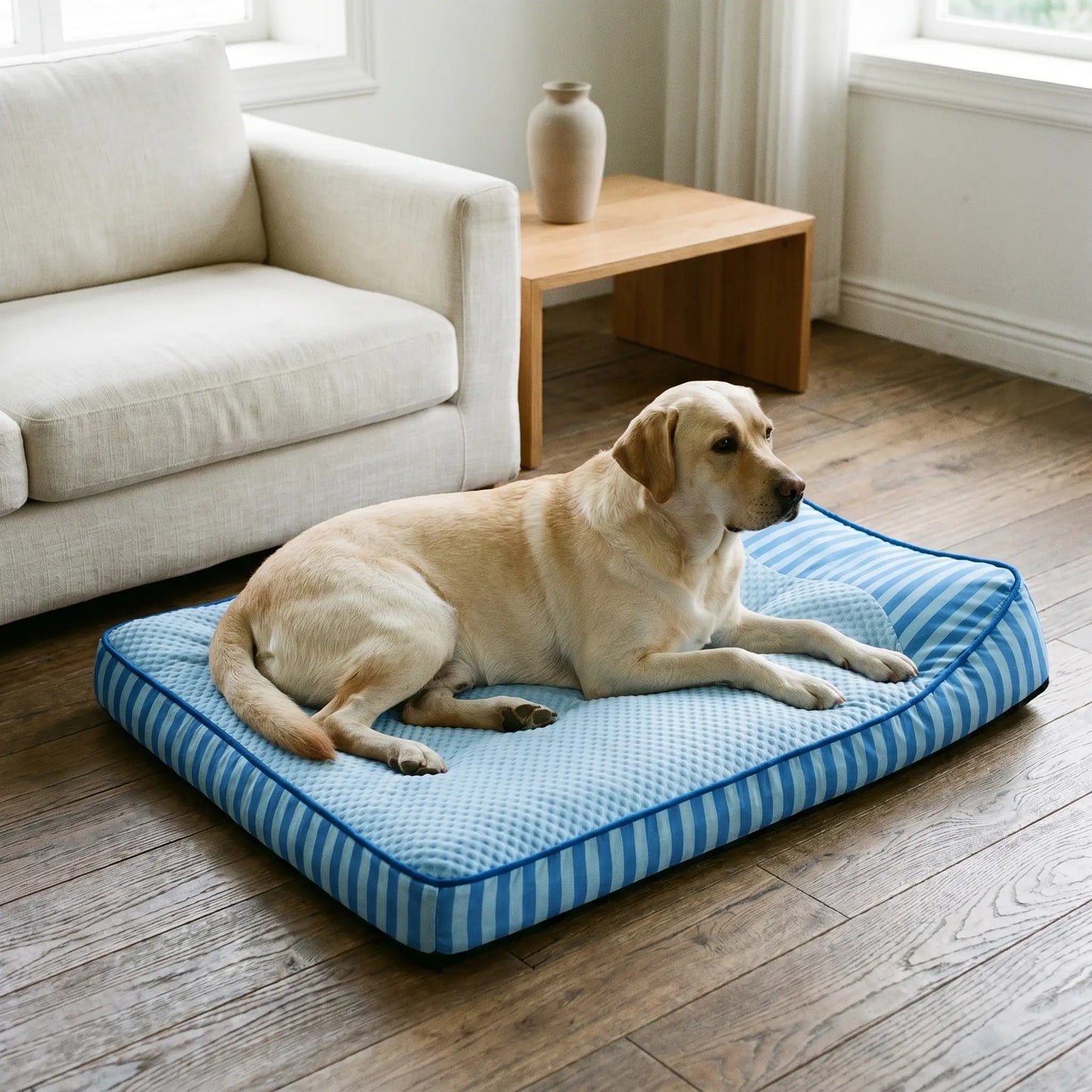 Spire cooling ice silk dog bed with dog, wider view
