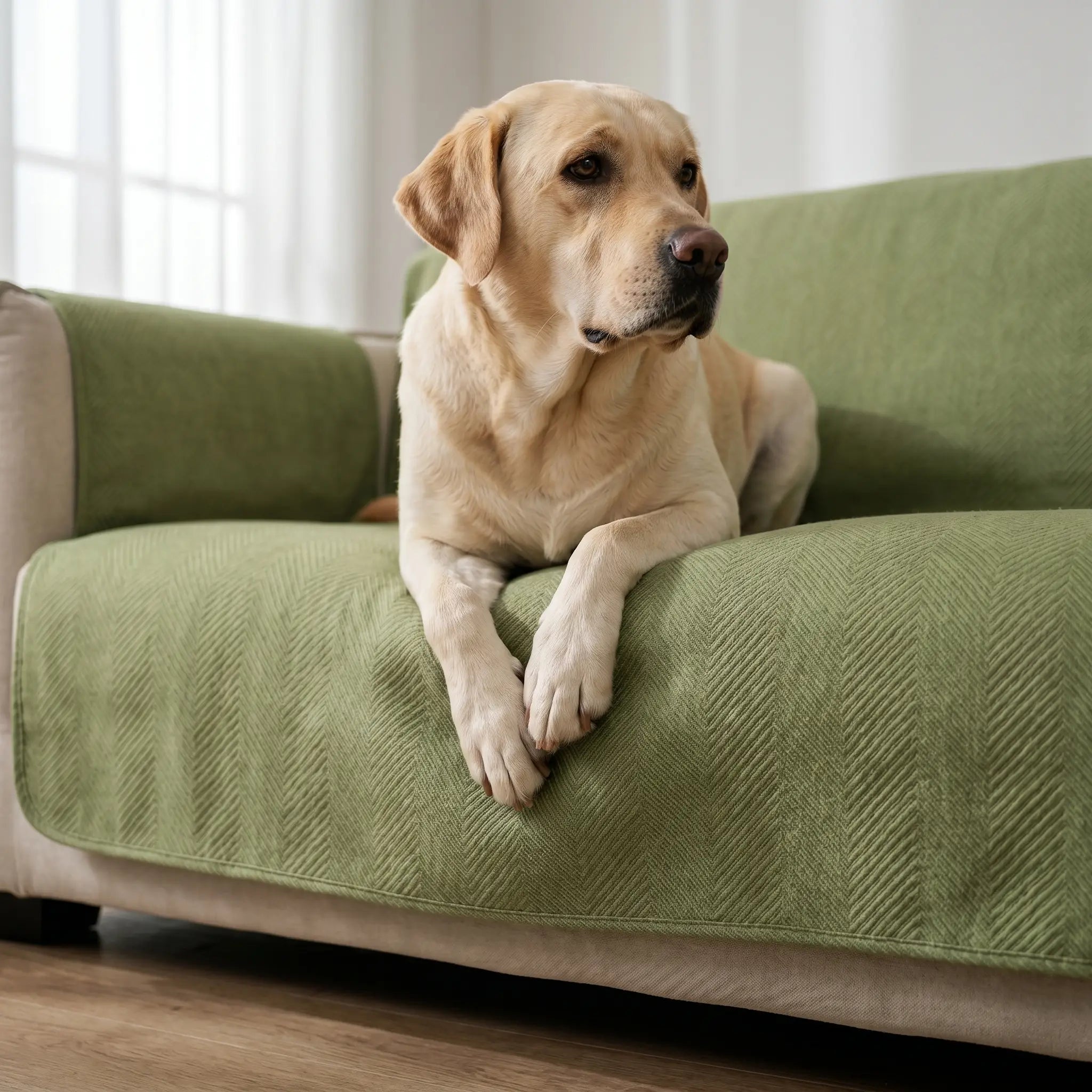 Labrador Retriever using the Tyne couch cover