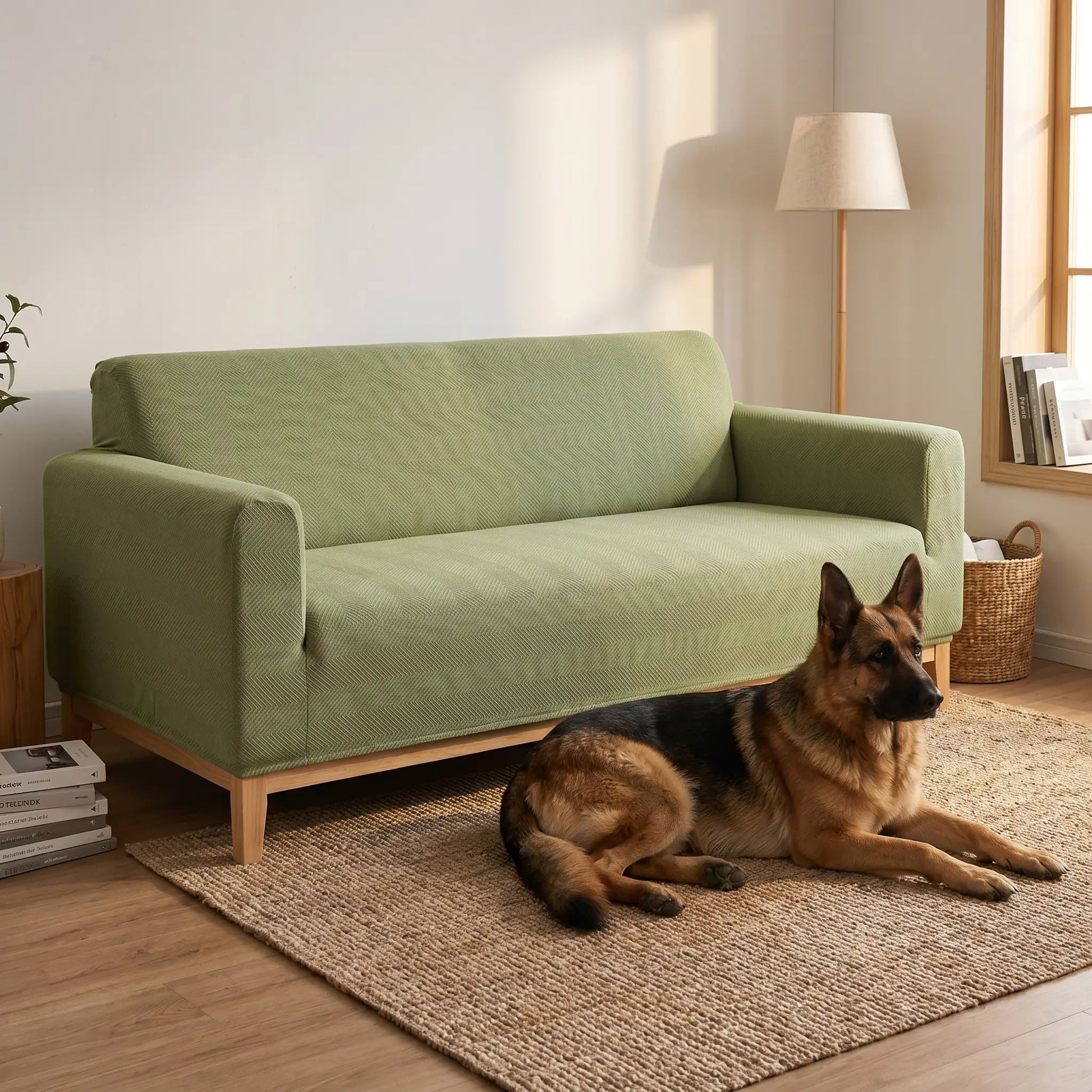 German Shepherd with the Tyne couch cover