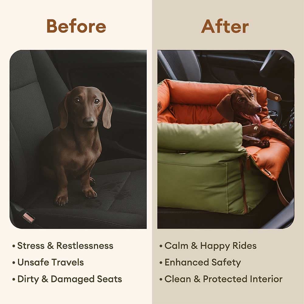 Otto - Faux Leather Dog Car Booster Seat Bed with Safety Leash