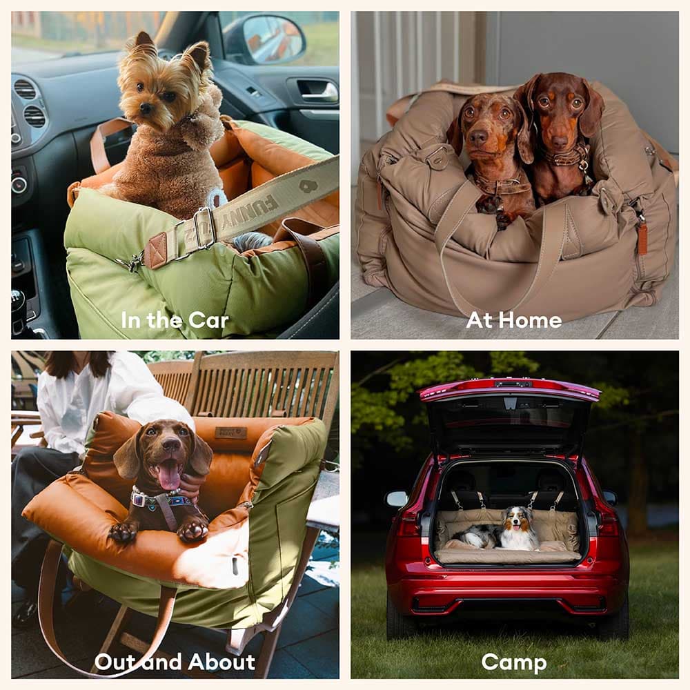 Otto - Faux Leather Dog Car Booster Seat Bed with Safety Leash