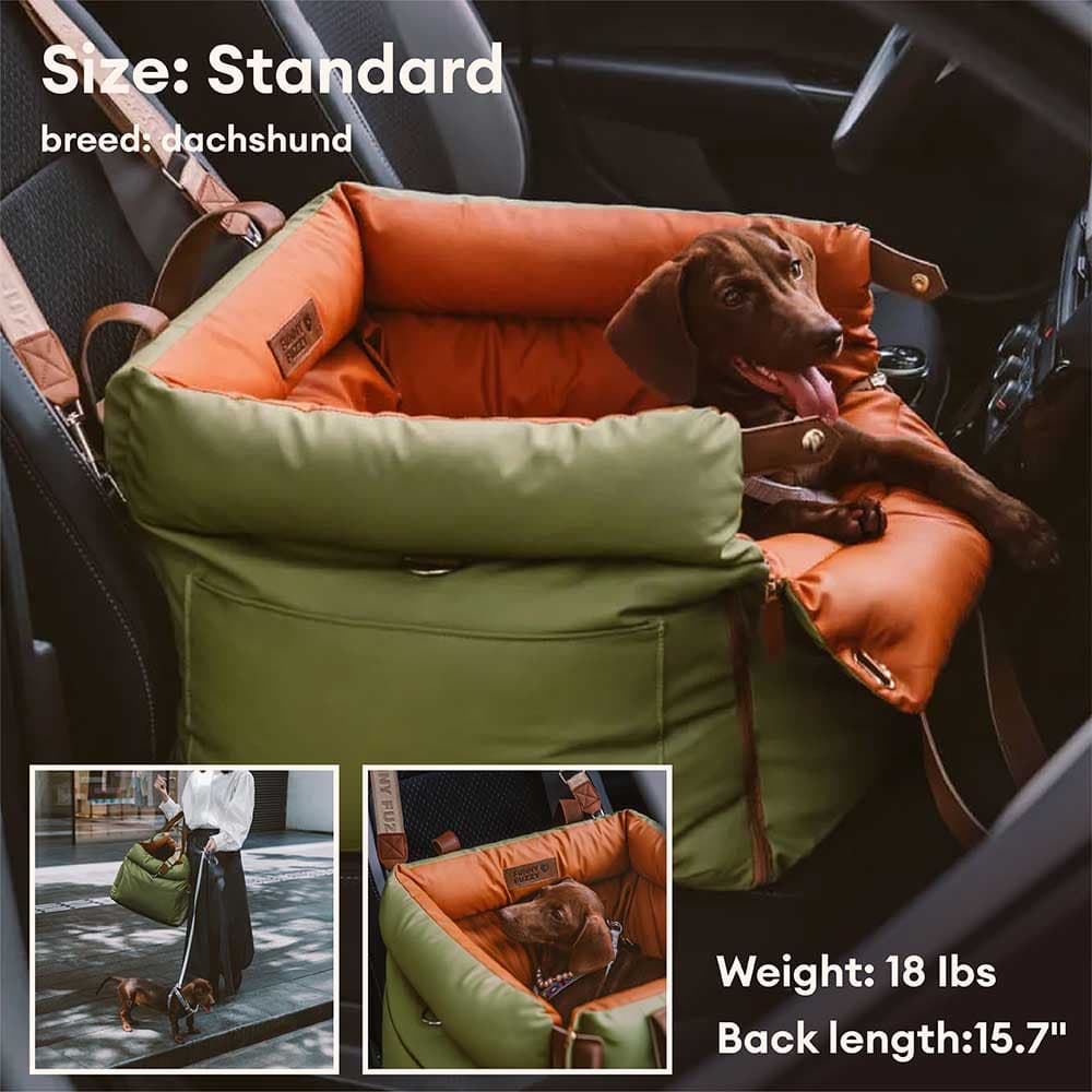 Otto - Faux Leather Dog Car Booster Seat Bed with Safety Leash
