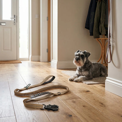 Vesper bungee dog leash in a hallway, wide studio shot