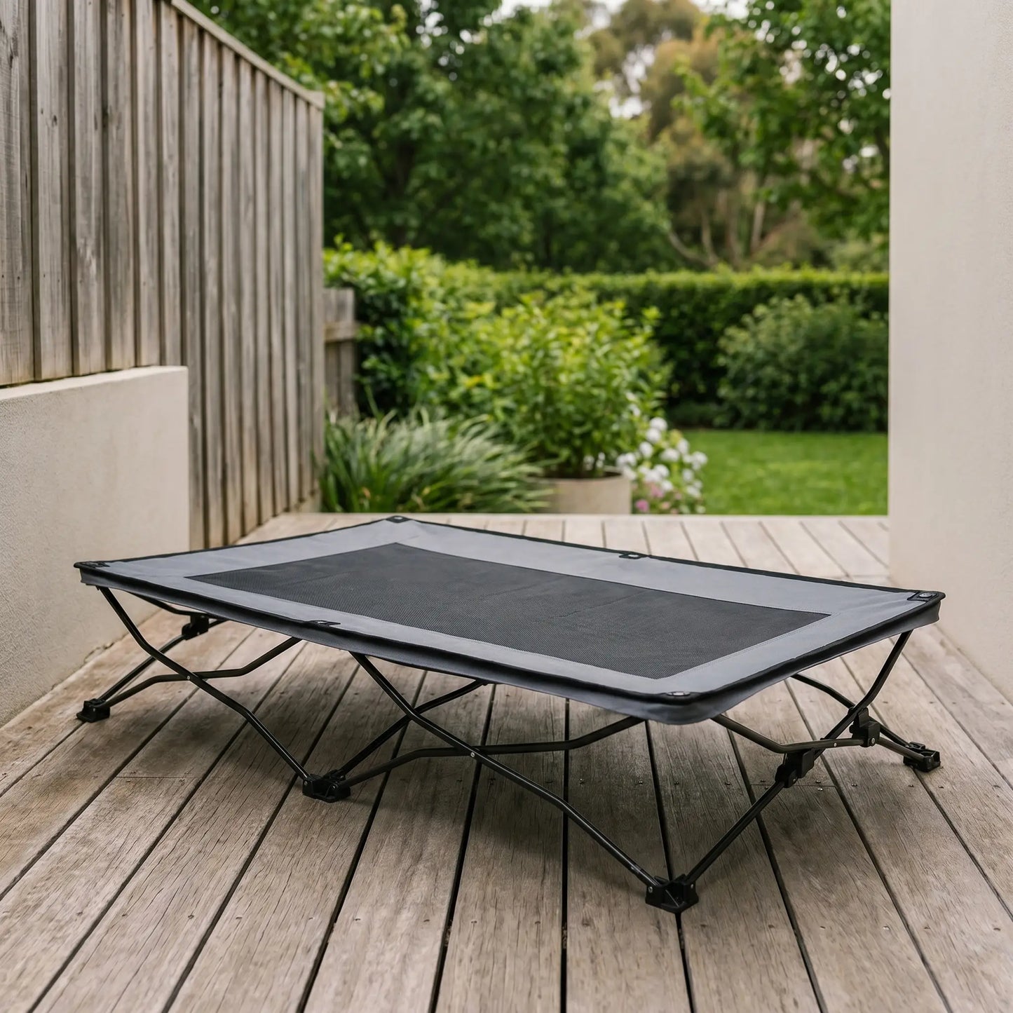 Wold elevated dog cot, studio shot