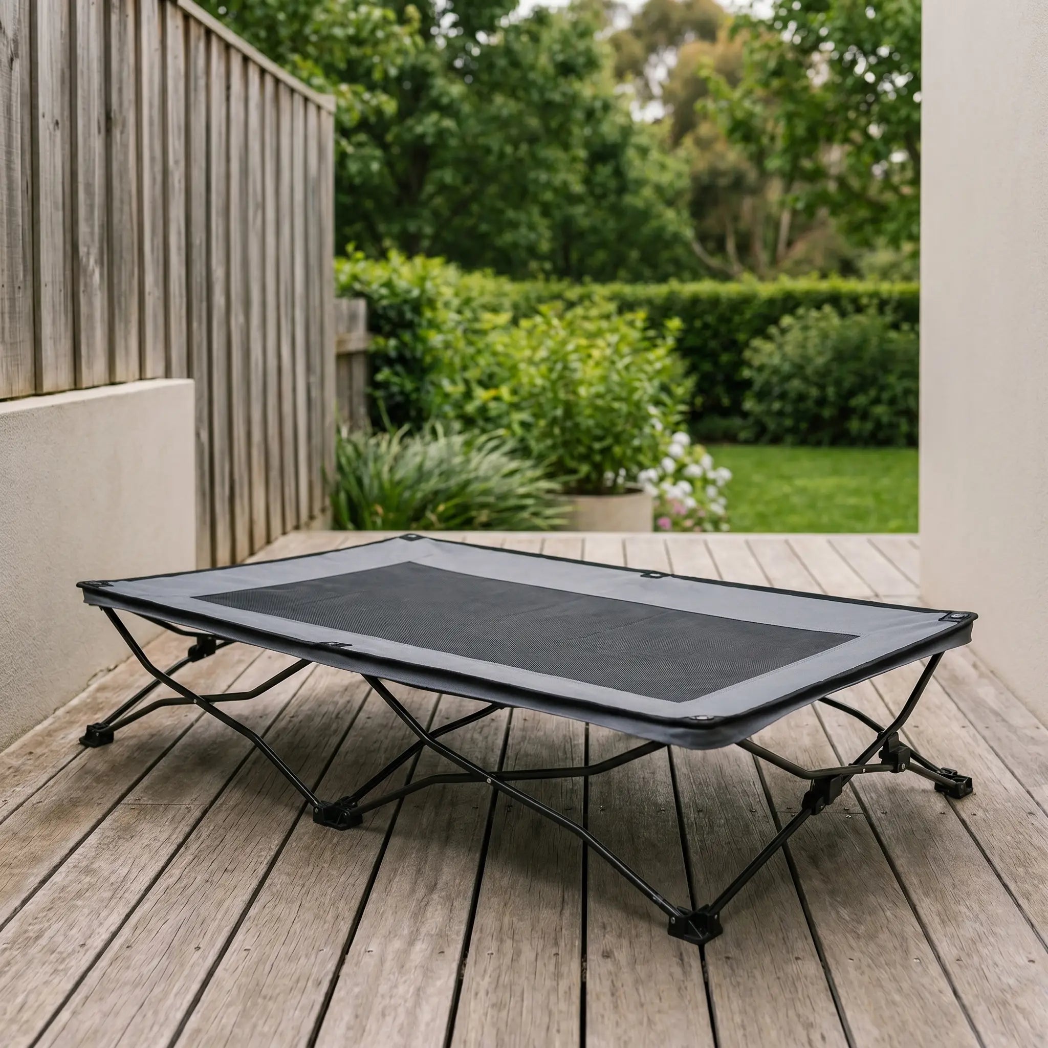 Wold elevated dog cot, studio shot