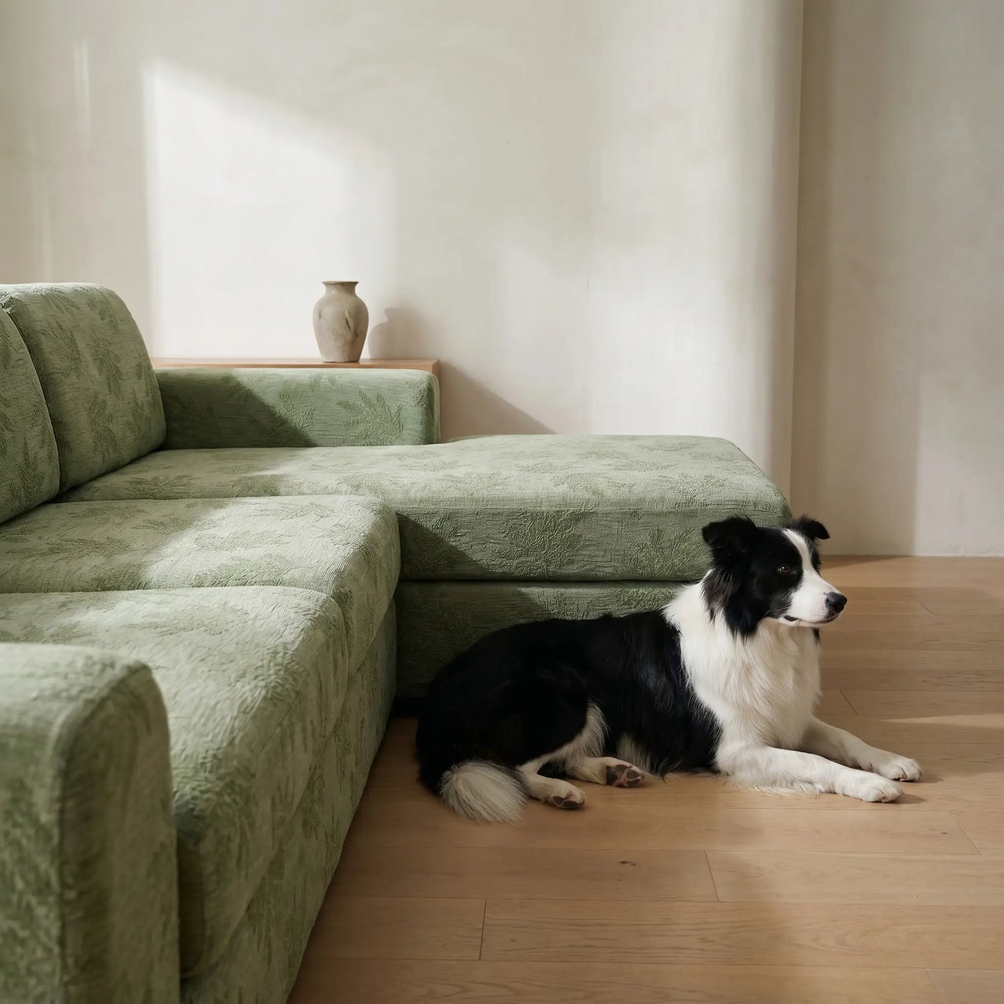 Yarrow elastic chenille sofa cover in a living room