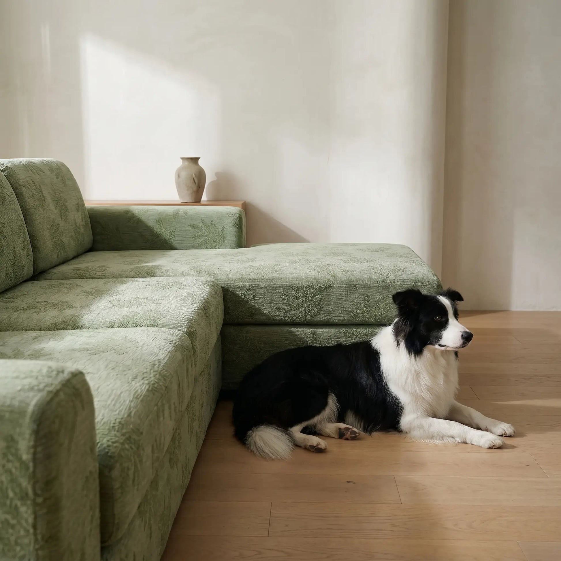 Yarrow elastic chenille sofa cover in a living room